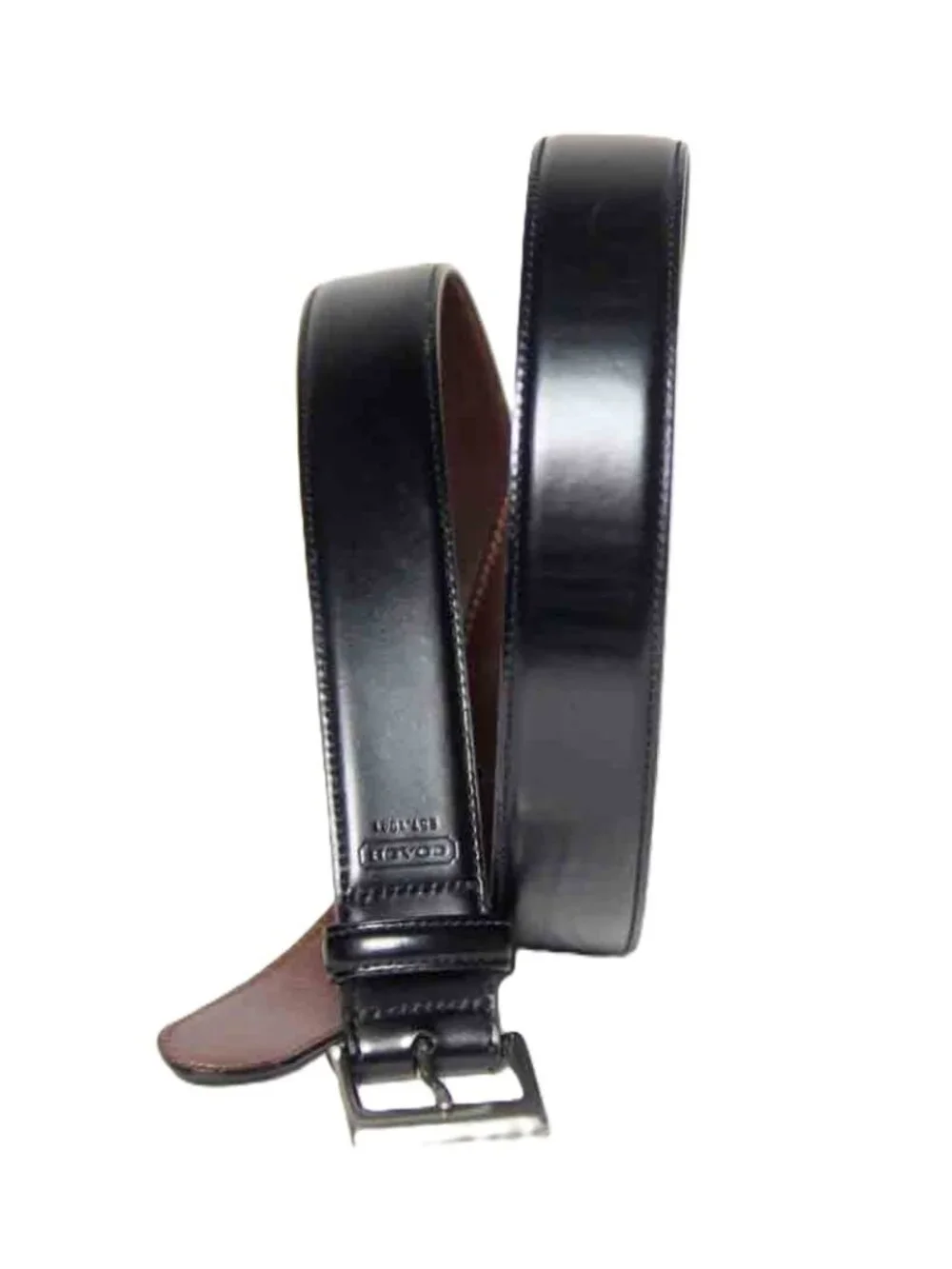 COACH Men’s Black Leather Belt Size 34 / 85 cm Silver-Tone Buckle 5953